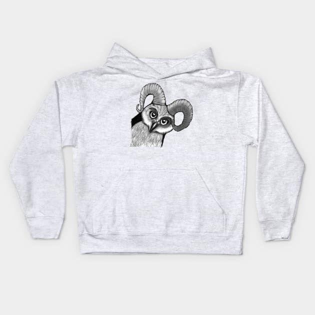 Owl with goat horn Kids Hoodie by msmart